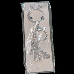 Silver Tone Rhinestone Bling Teddy Bear Bag Charm Keychain - NIP